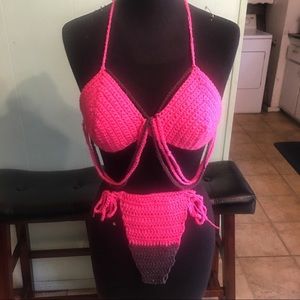 Pink an grey crotchet Bikini set